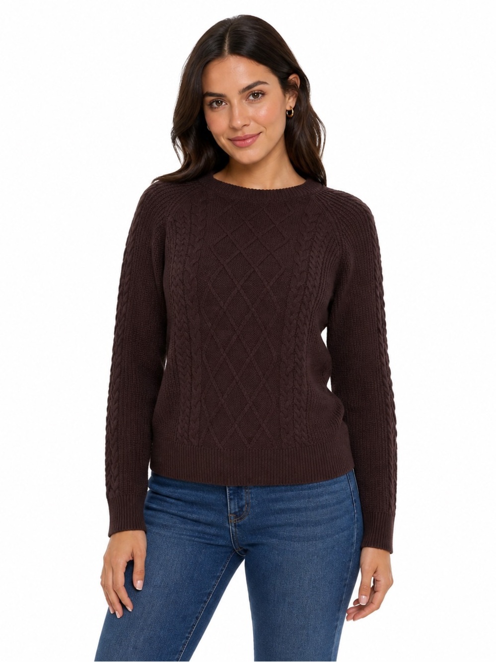 Sanctuary Cable Knit Sweater | Chocolate Brown Cozy Fall Pullover, Size S